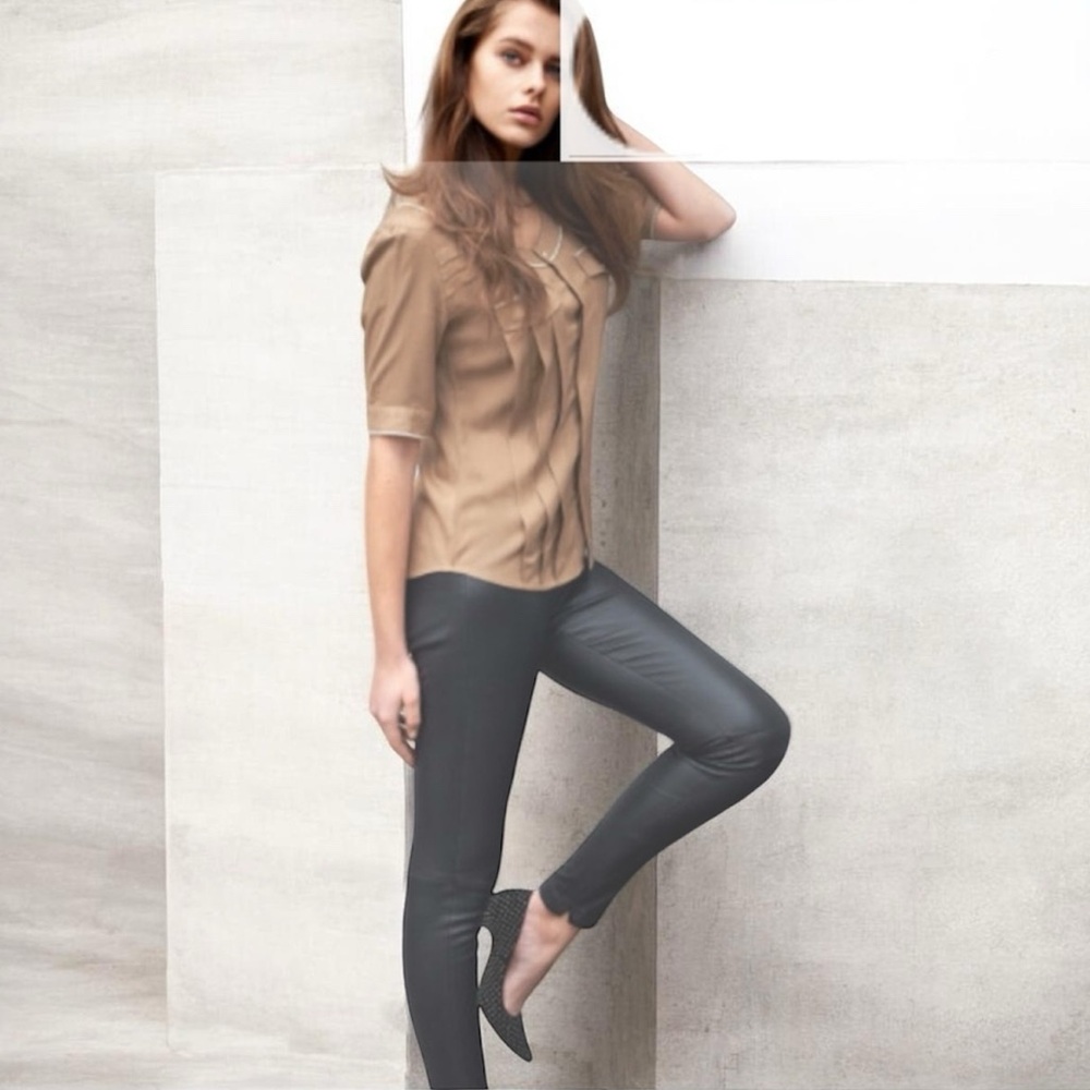 Juliette Longuet 100% Leather Pants Slim Fit Zip Ankle Size S Designer Leggings